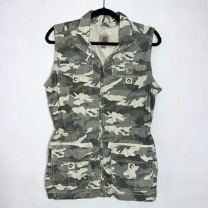 Carhartt Woman’s Utility Vest Medium Camo Print Cargo Style With Pockets